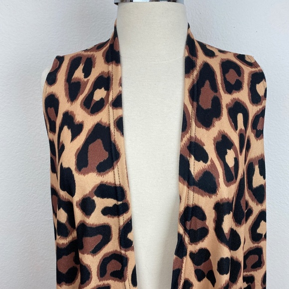 Loveu.Dear Womens Vest Small Cheetah Animal Print Waterfall Open Front Knit - Picture 3 of 10